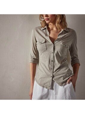 James Perse Womens 3 (L) Sheer Slub Side Panel Shirt